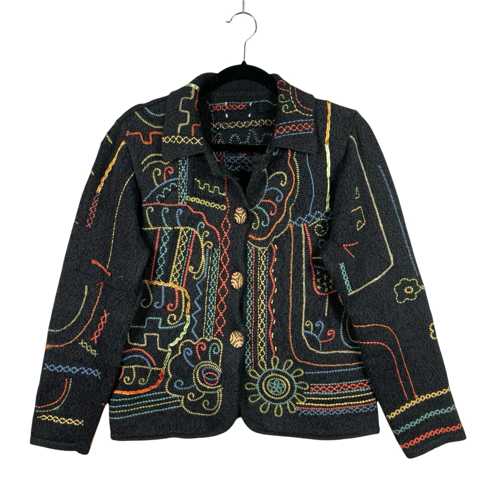 Vintage 1990s Chico's Embroidered Cardigan Sweater Women's Size 2